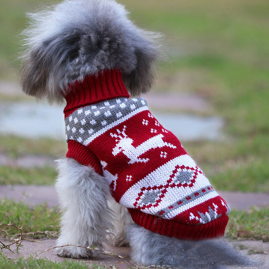 Christmas Sweater for Pets – Reindeer & Snowflake Knitted Holiday Outfit