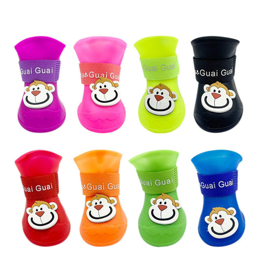 Cartoon Pet Rain Boots Silicone Dog Waterproof Non-Slip Cold-Resistant Winter Pet Rainy Shoes
