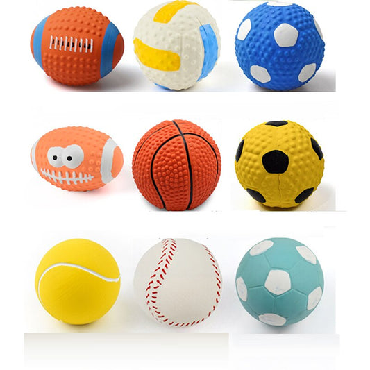 Latex Dog Toy Ball – Elastic Cotton-Filled Football with Squeak Sound