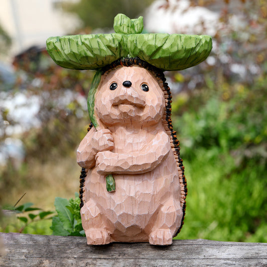 Garden Resin Decoration Hedgehog Holding Leaves And Bird Feeding Ornaments Creative Hedgehog Resin Statue Bird Feeder