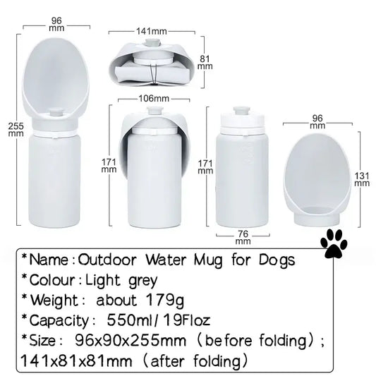Distributeur d'eau portable en silicone pliable de 550 ml pour chiens, chats et autres animaux de compagnie.