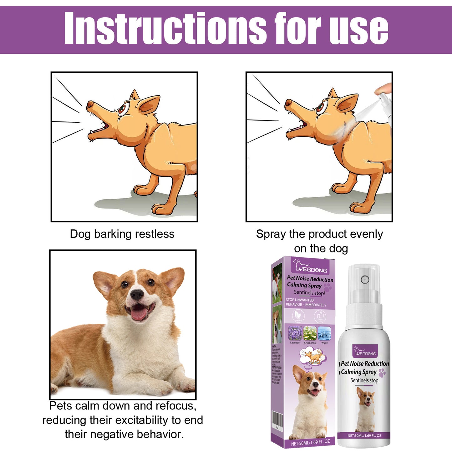 Yegbong Pet Noise Reduction Calming Spray, Prevent Stress Soothe Pet Calm Mood Reduce Pet Noise Spray