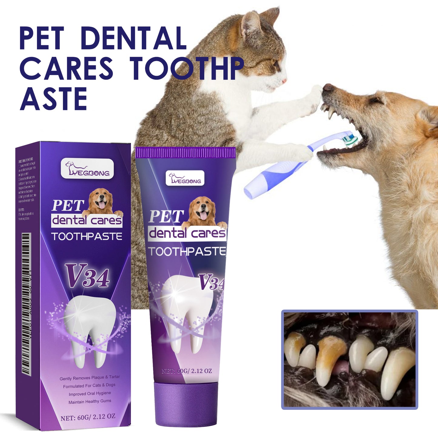 Pet V34 Toothpaste, Pet Clean Bad Breath Tartar Care Gum Care Toothpaste