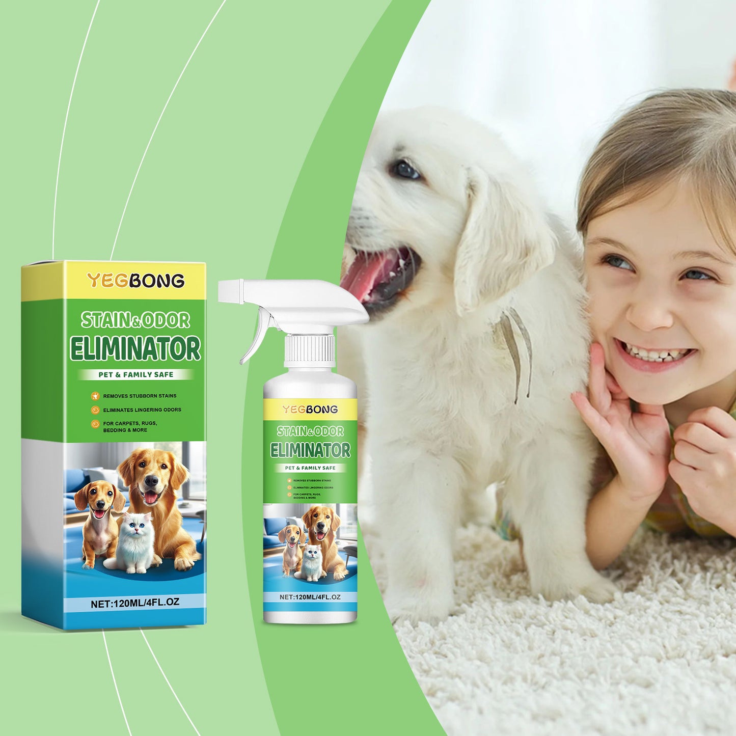 Yegbong Pet Stain Remover, Cat Dog Pet Stain Food Grease Pet Mucus Saliva Clean