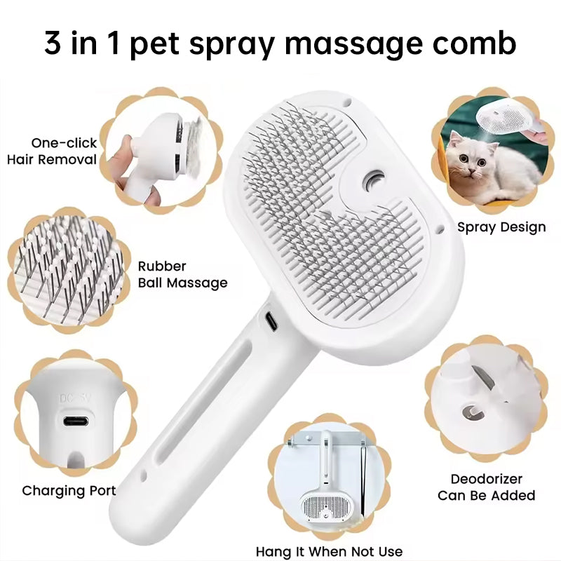 Pente Elétrico para Animais de Estimação com Vapor, Ferramenta de Remoção de Pelo e Limpeza para Cães e Gatos