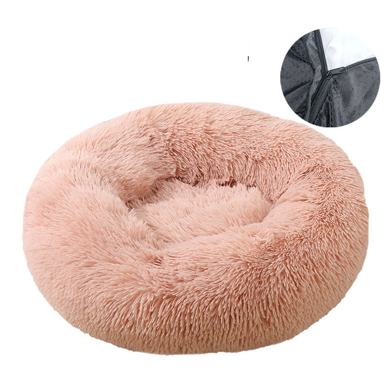 Cama Redonda de Pelúcia Removível e Lavável para Cães e Gatos