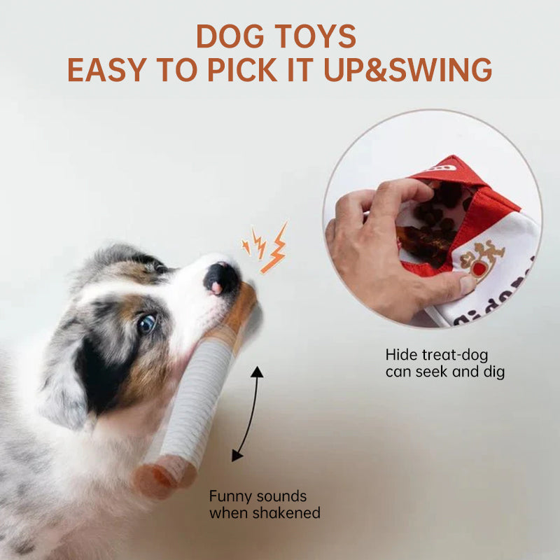 Cigar-Shaped Plush Dog Toy – Chew-Resistant Teething Toy for Self-Play