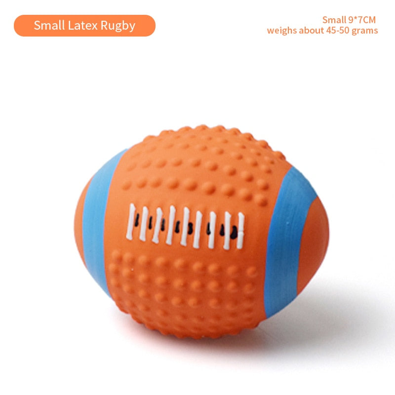 Latex Dog Toy Ball – Elastic Cotton-Filled Football with Squeak Sound