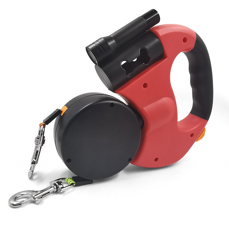 Trela Dupla Retrátil para Cães com Lanterna LED, Trela para Passeio de Dois Cães