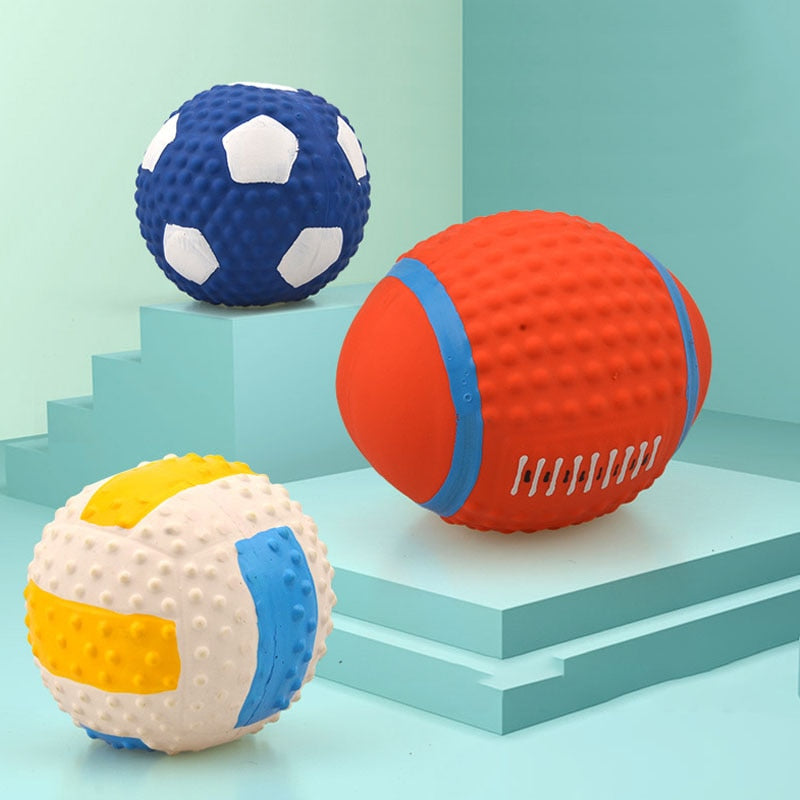 Latex Dog Toy Ball – Elastic Cotton-Filled Football with Squeak Sound