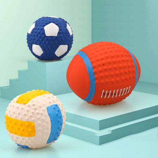 Latex Dog Toy Ball – Elastic Cotton-Filled Football with Squeak Sound