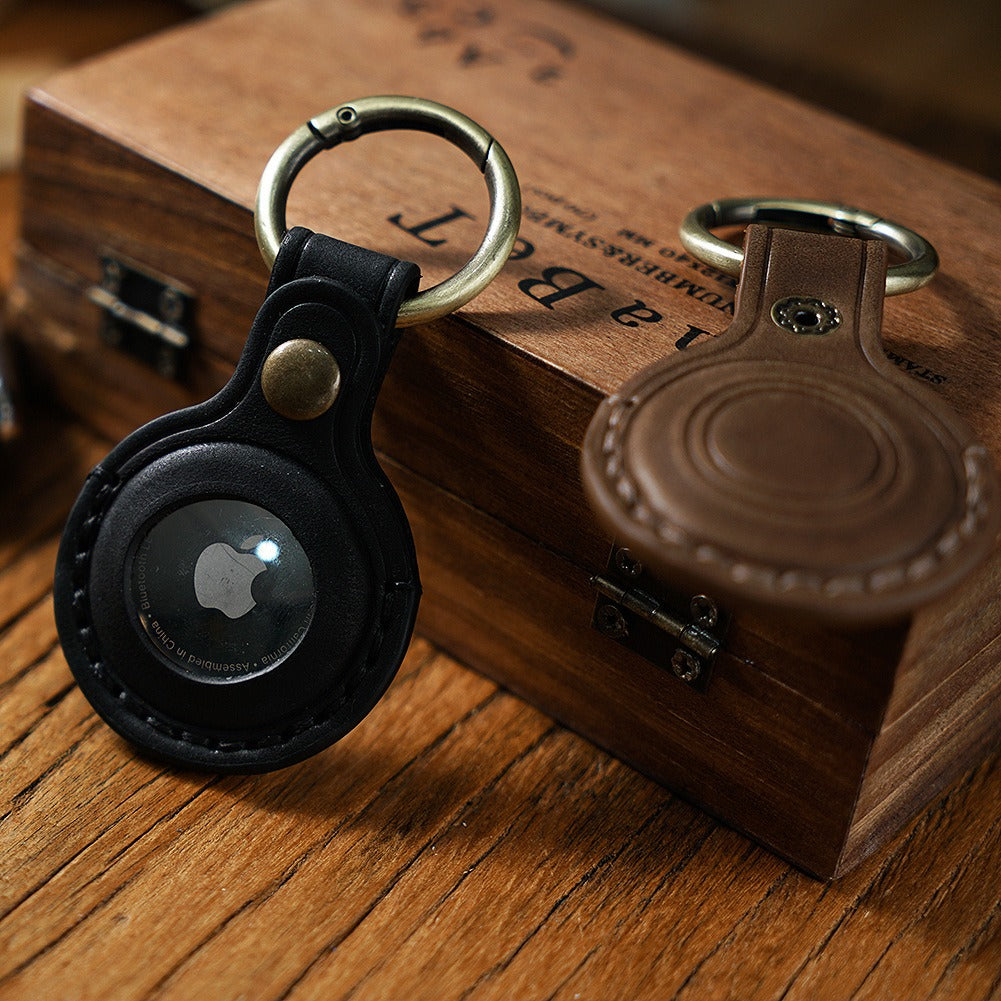 Cowhide Leather Pet Tracker Keychain – Protective Anti-Loss Case