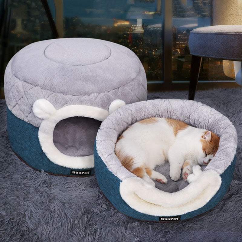 Cama de Pelúcia Macia para Animais de Estimação com Almofada para Gatos e Cães Pequenos, Ninho Quente de Inverno