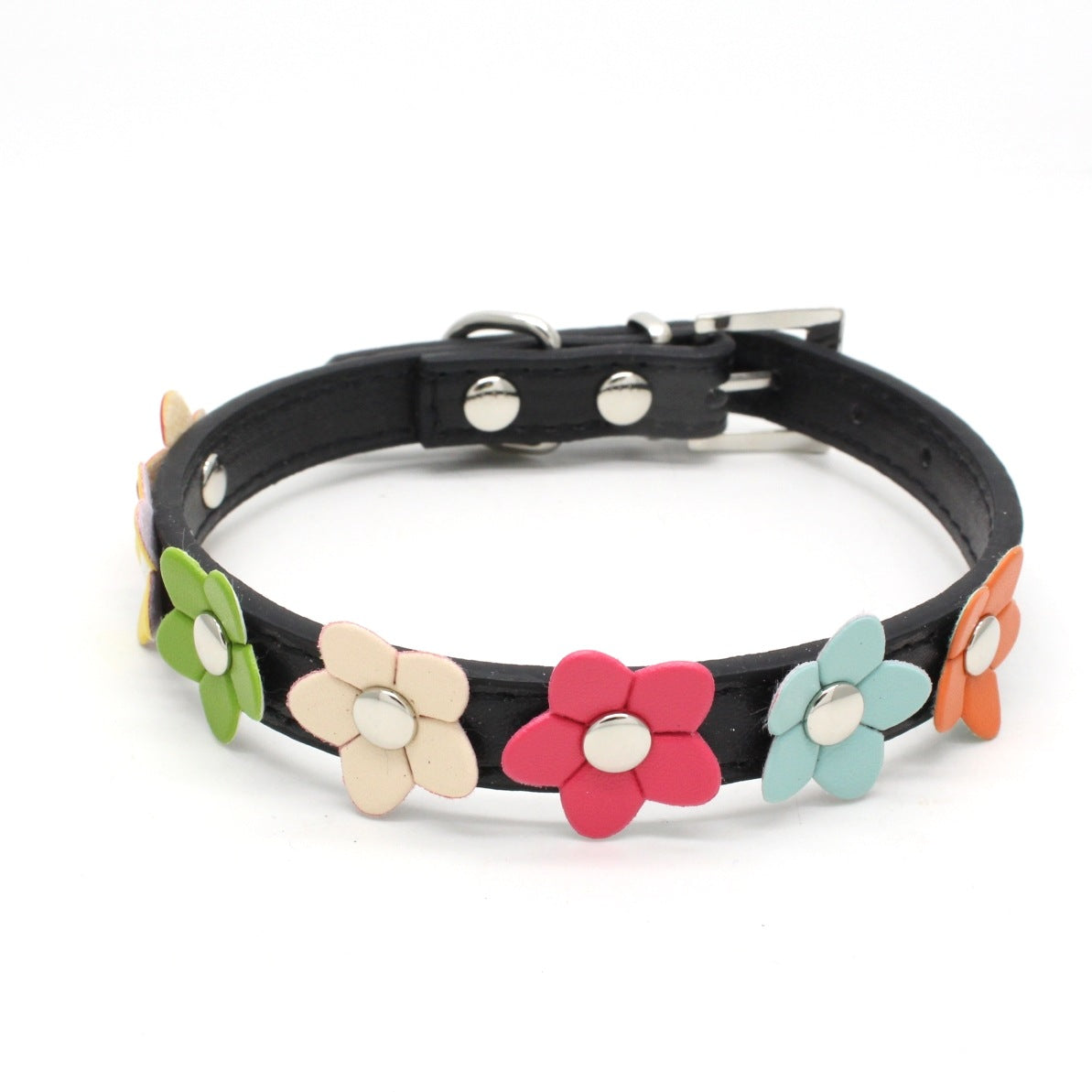 Coleira de Cão em PU Colorido com Flores, Adorável Alça de Pescoço Floral para Animais de Estimação