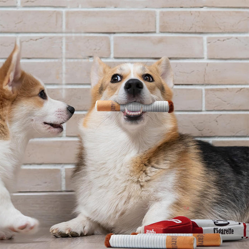 Cigar-Shaped Plush Dog Toy – Chew-Resistant Teething Toy for Self-Play
