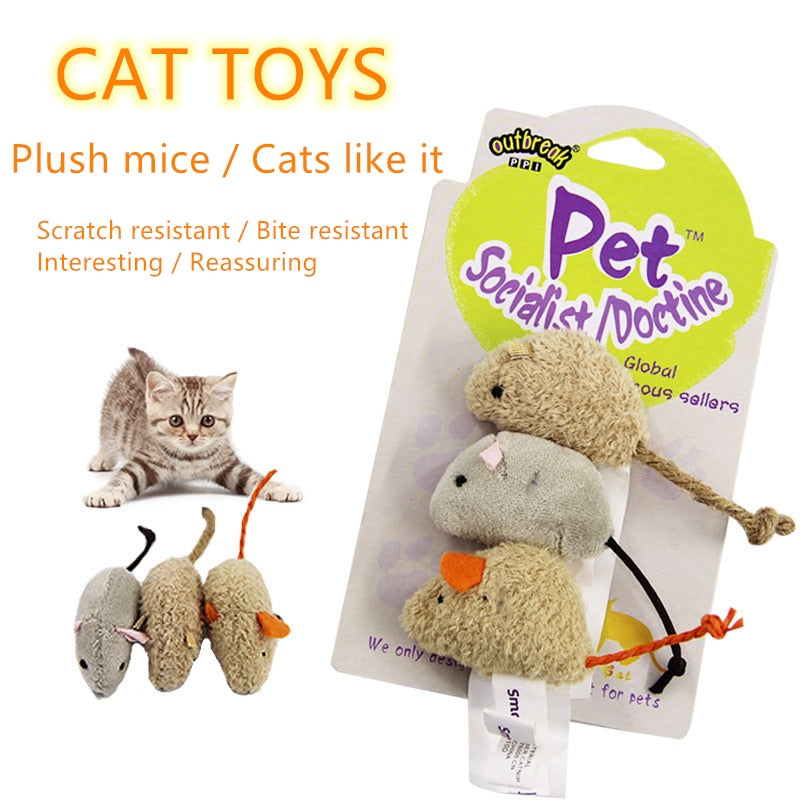 3-Pack Plush Mouse chat jouets pour interactif Play et dressage