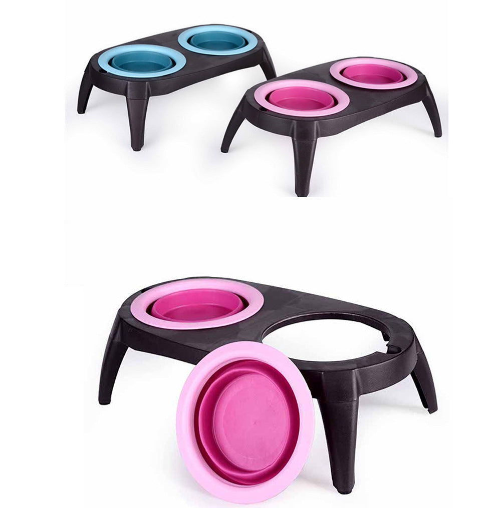 Tigela Dupla Dobrável de Silicone para Animais de Estimação, Tigela de Viagem para Cães e Gatos