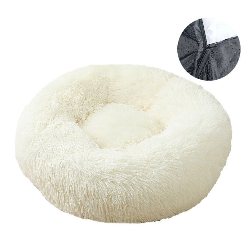 Cama Redonda de Pelúcia Removível e Lavável para Cães e Gatos