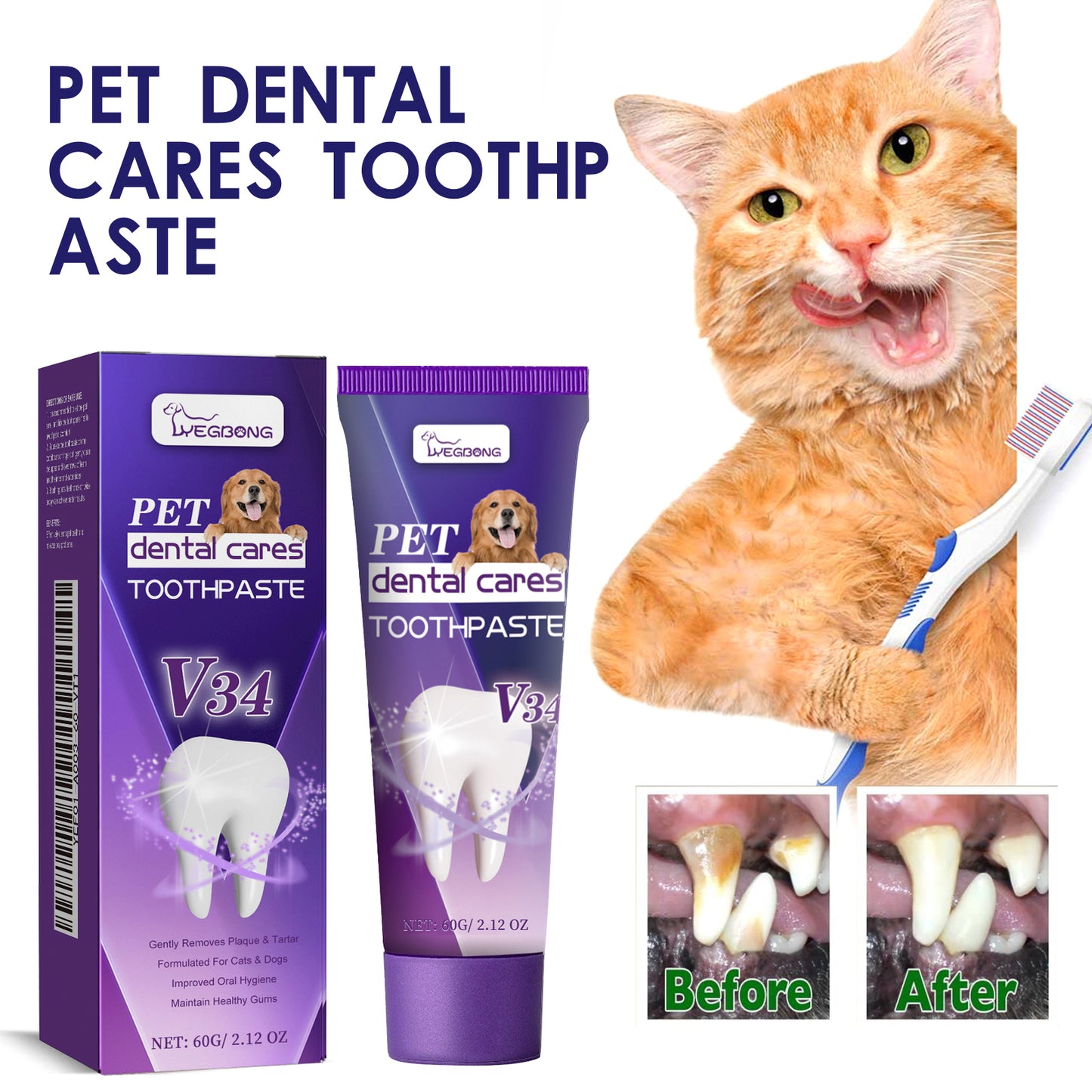 Pet V34 Toothpaste, Pet Clean Bad Breath Tartar Care Gum Care Toothpaste