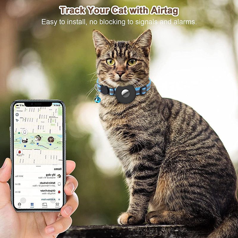 Coleira Refletora para Gatos AirTag com Sino, Coleira Ajustável para Localizador de Animais de Estimação