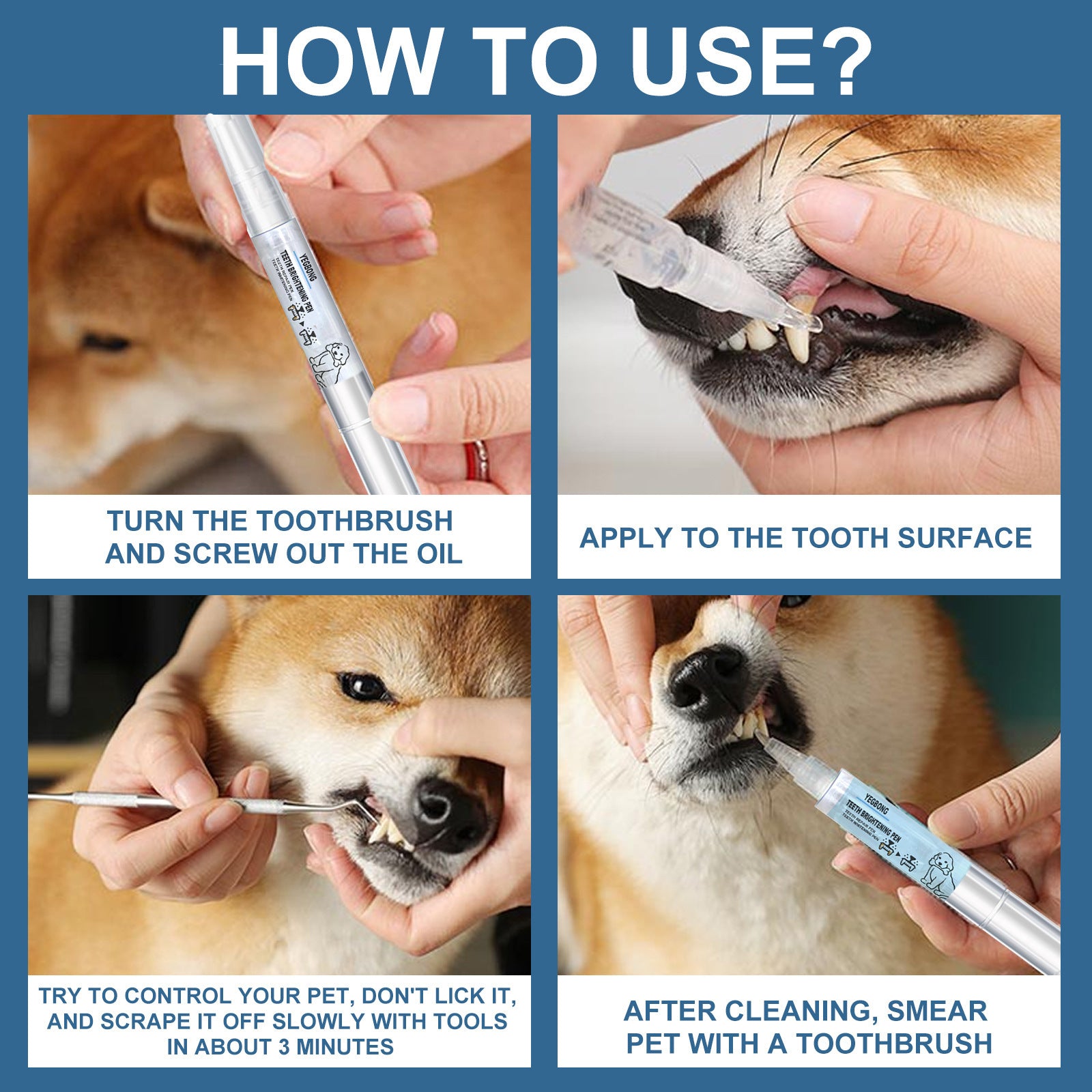 Caneta de Limpeza Dentária para Cães e Gatos, Ferramenta de Cuidados Dentários para Tártaro e Placa