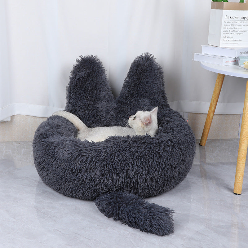 Cama Redonda de Pelúcia para Animais de Estimação para Gatos e Cães, Ninho Quente para Todas as Estações