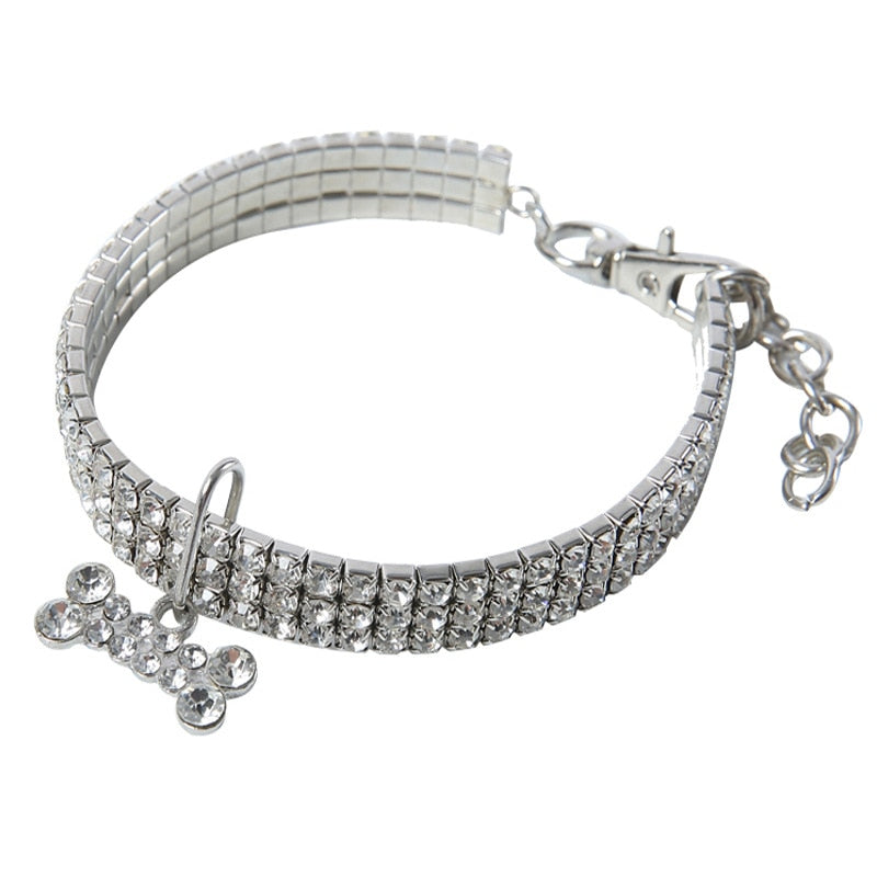 Coleira Bling para Animais de Estimação com Pendente de Osso, Coleira de Joias de Cristal para Gatos e Cães Pequenos