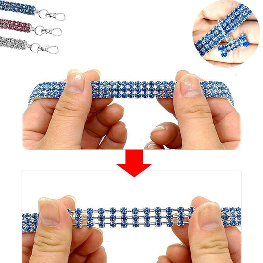 Bling Crystal Pet Collar – Fashion Necklace with Bone Pendant for Dogs & Cats
