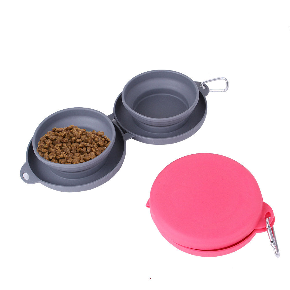 Pliable Silicone Double animal gamelle pour voyage et d’extérieur repas
