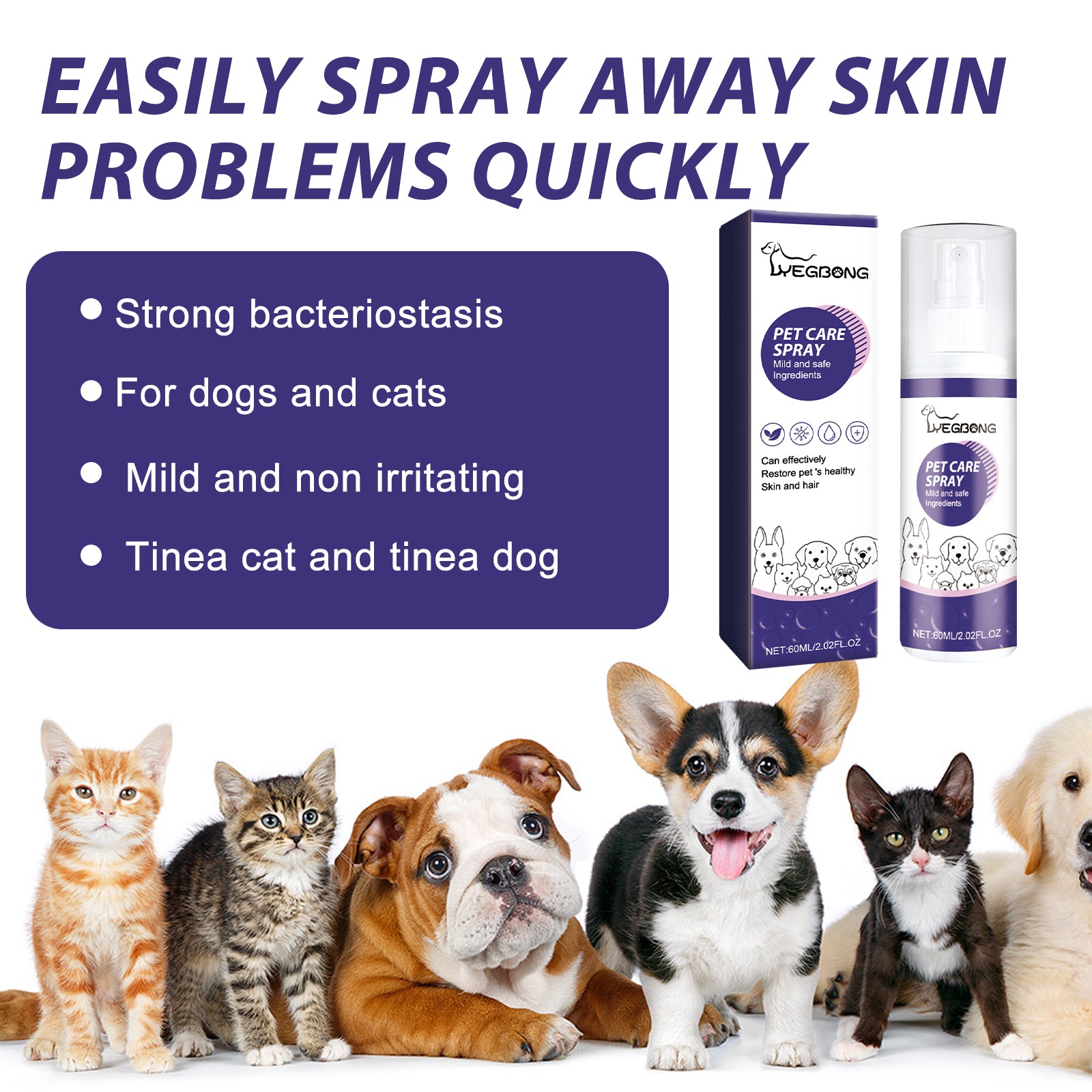 Spray de Cuidados com a Pele para Cães e Gatos, Cuidados Calmantes para Pele com Comichão ou Irritada