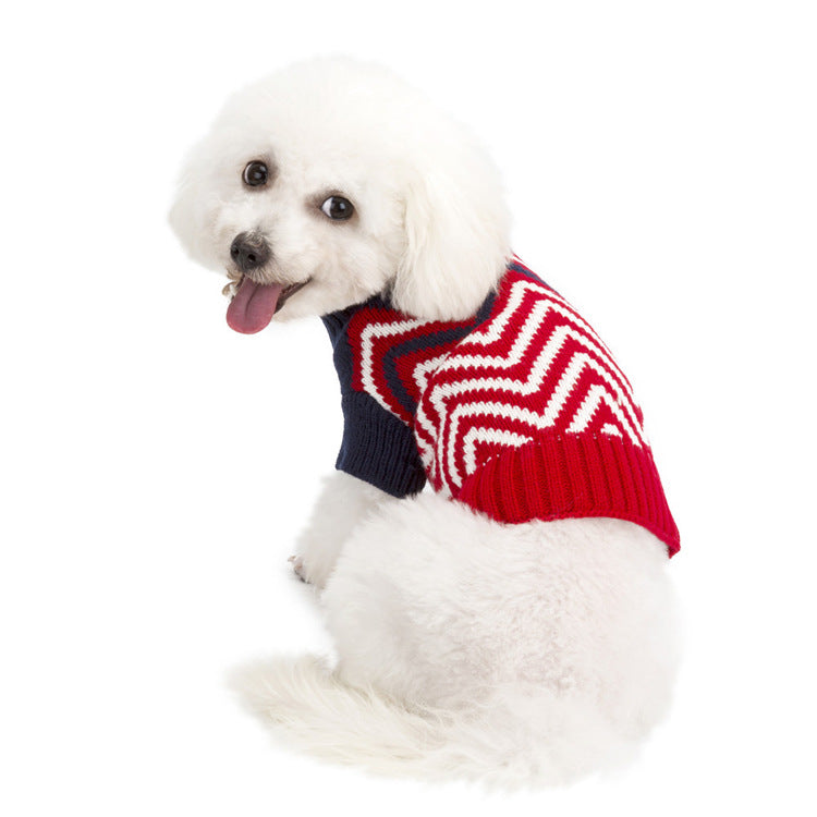 Camisola de Cão em Malha com Padrão de Ondas Contrastantes, Roupa Quente para Animais de Estimação