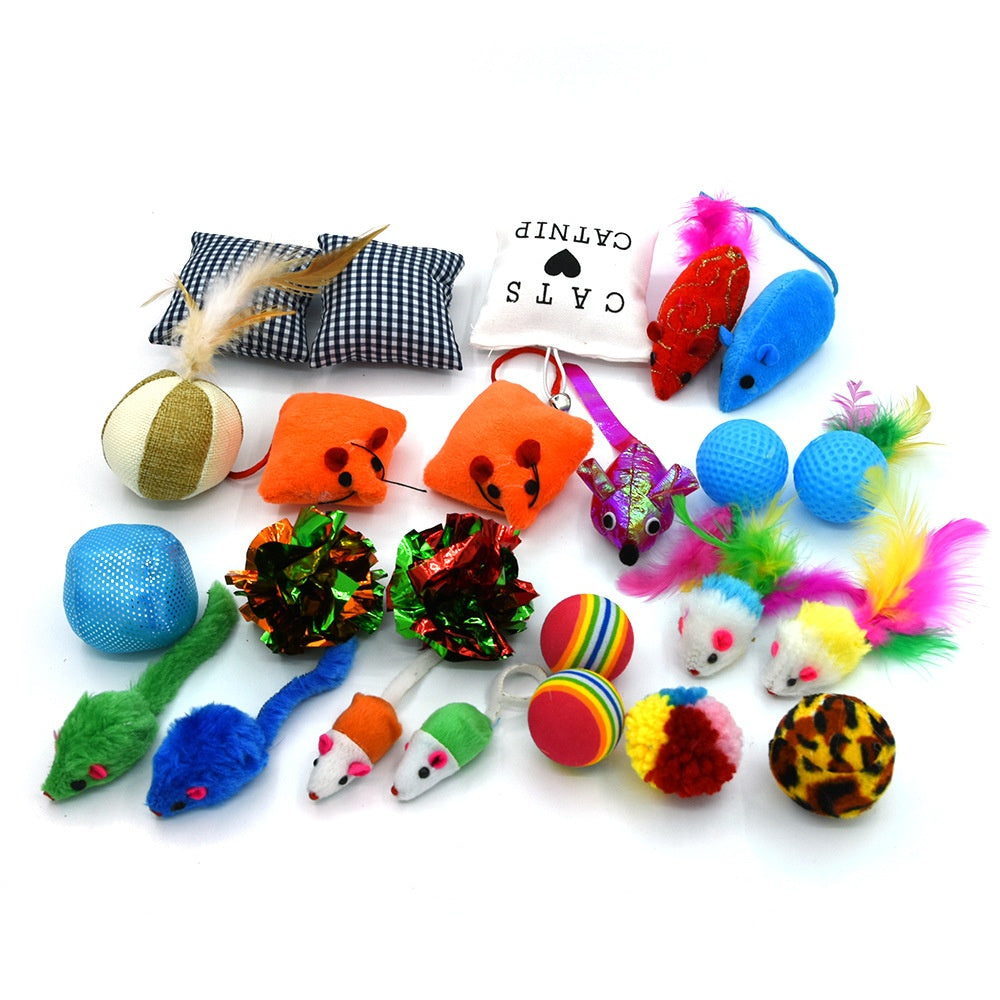 24-Piece chat jouet Set avec Catnip jouets, Rainbow Balls et Plush Mice