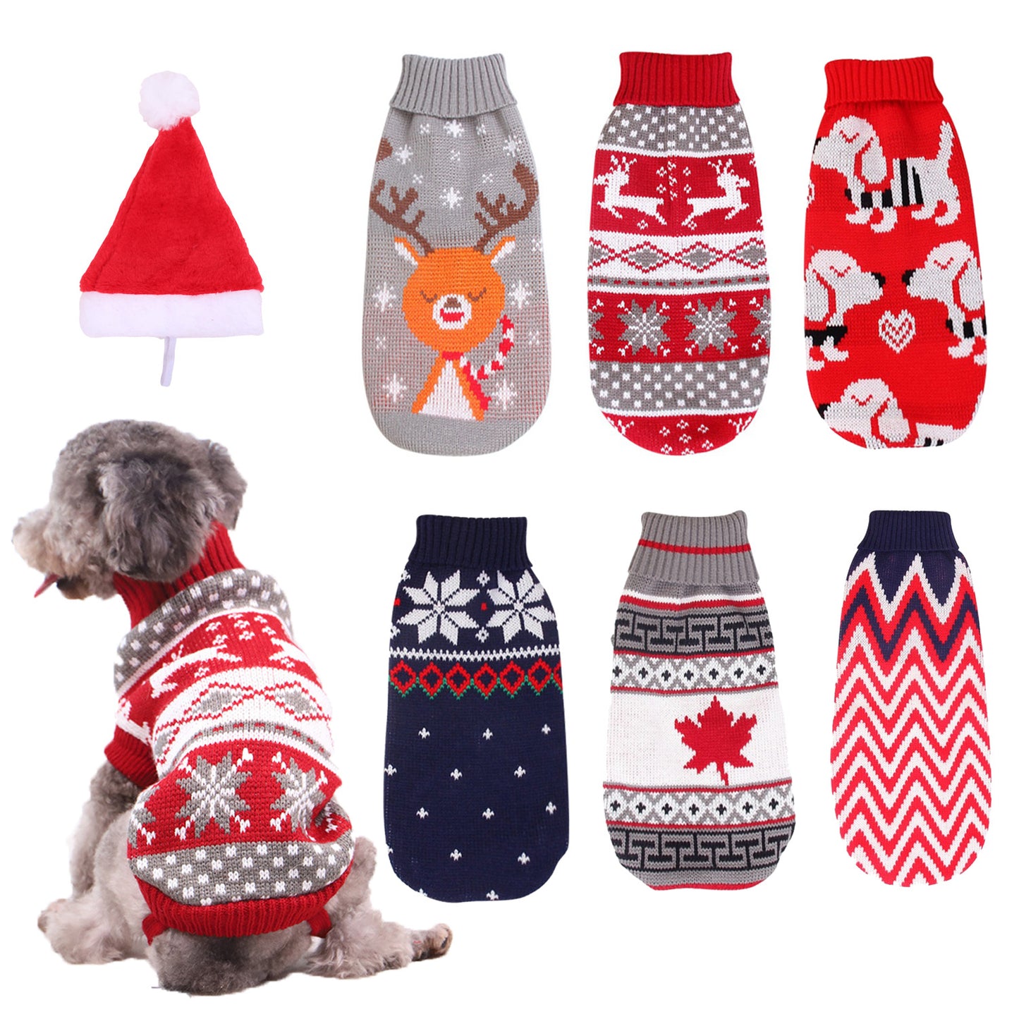 Christmas Sweater for Pets – Reindeer & Snowflake Knitted Holiday Outfit