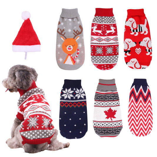 Christmas Sweater for Pets – Reindeer & Snowflake Knitted Holiday Outfit