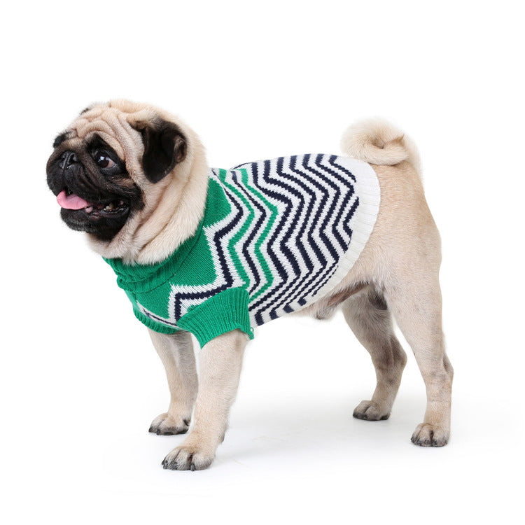 Camisola de Cão em Malha com Padrão de Ondas Contraste, Roupa Quente para Animais de Estimação