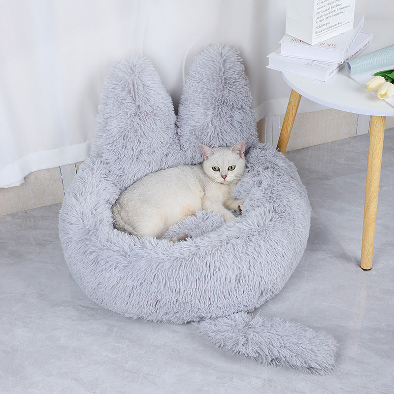 Cama Redonda de Pelúcia para Animais de Estimação para Gatos e Cães, Ninho Quente para Todas as Estações