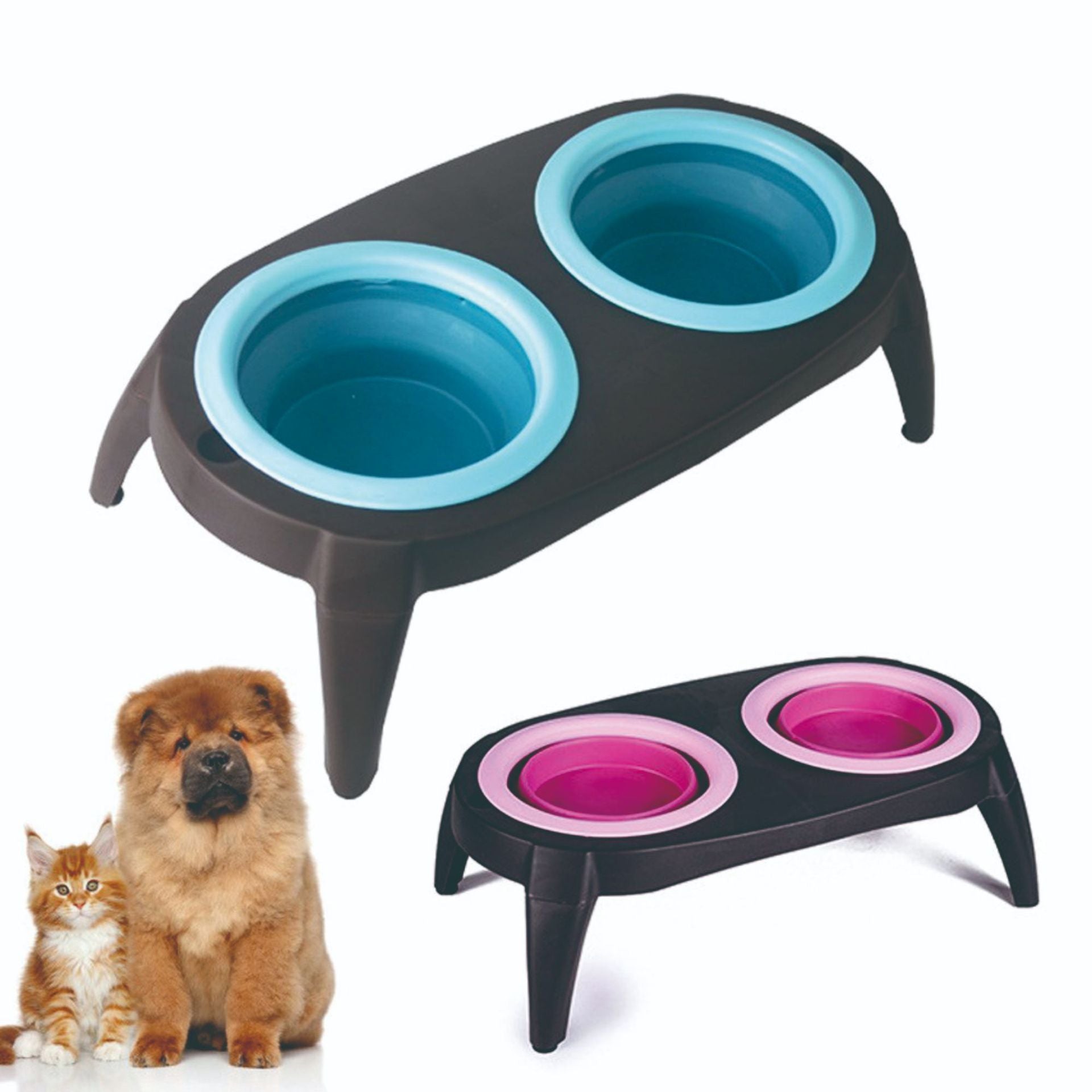 Pliable Double Silicone animal gamelle, voyage repas gamelle pour chiens et chats