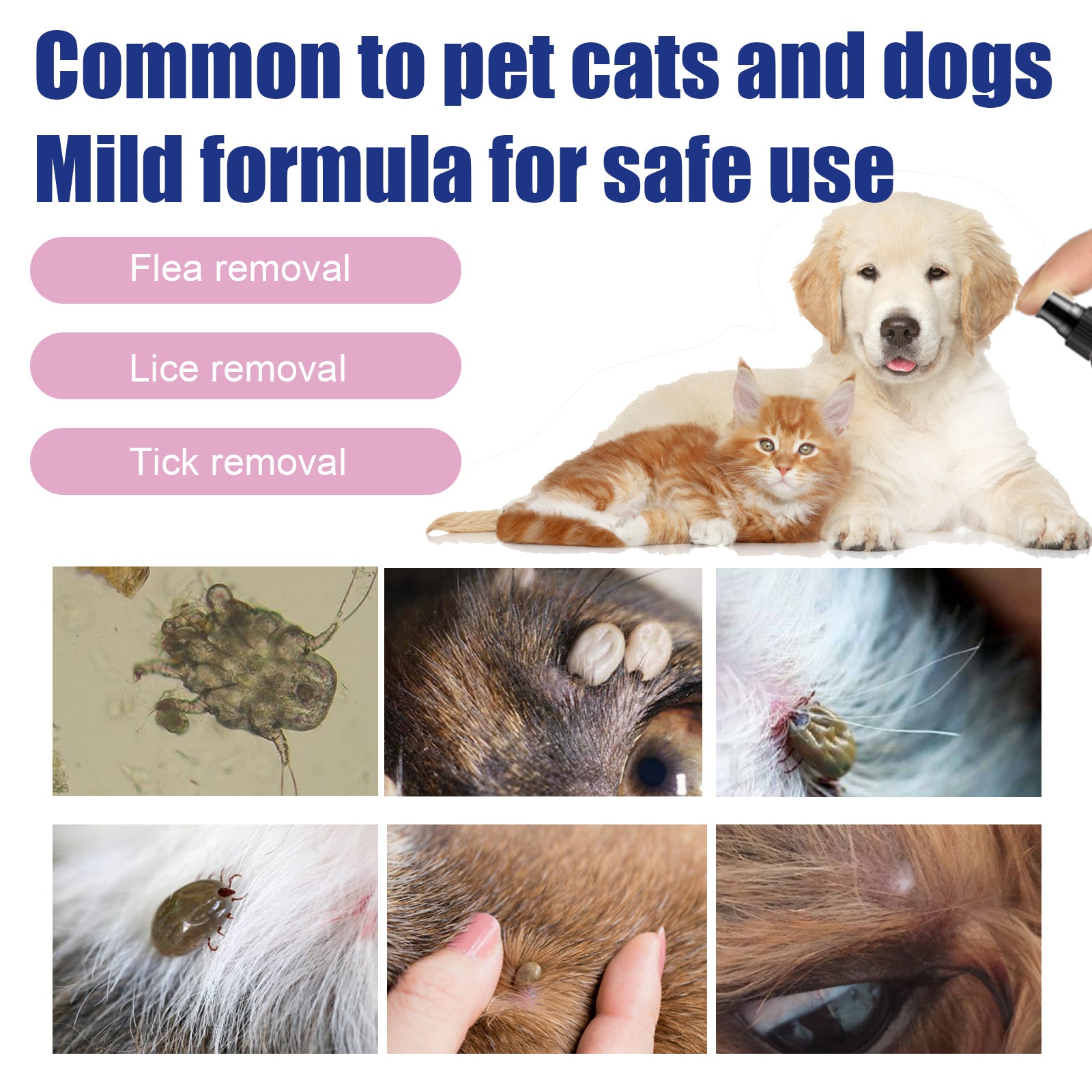 Spray Antipulgas e Carraças para Cães e Gatos, Spray de Cuidados Anti-Comichão e Limpeza da Pele