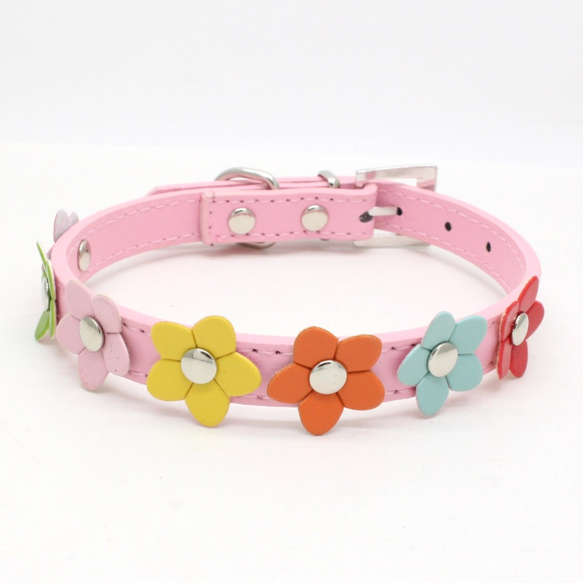 Coleira de Cão em PU Colorido com Flores, Adorável Alça de Pescoço Floral para Animais de Estimação