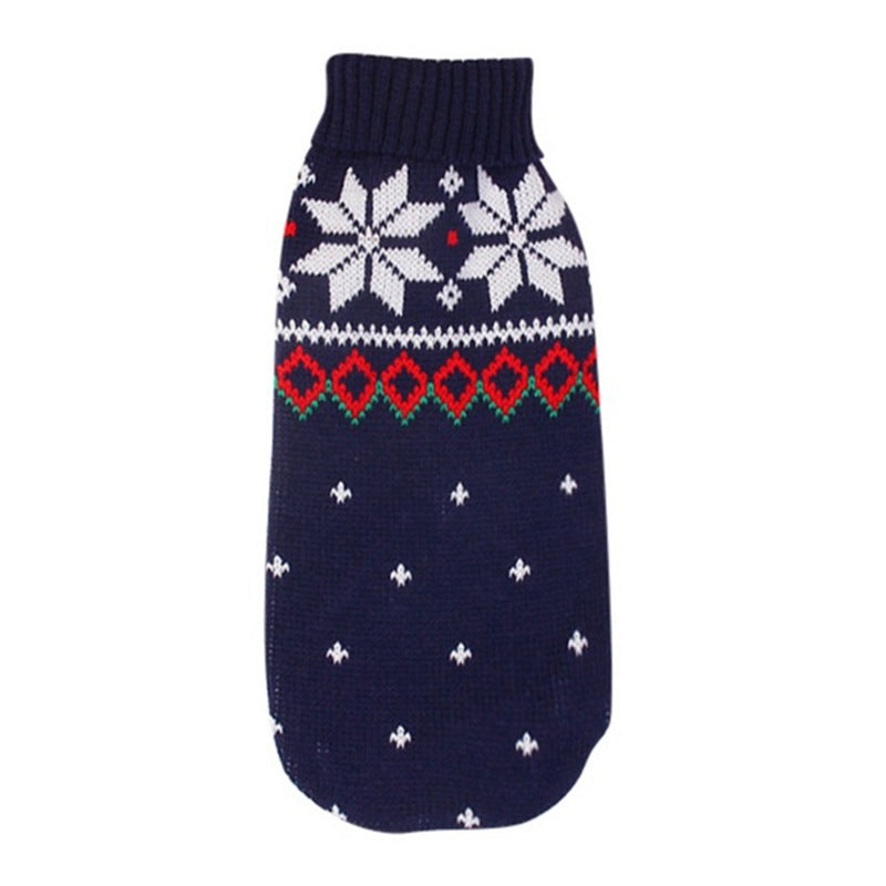 Christmas Sweater for Pets – Reindeer & Snowflake Knitted Holiday Outfit