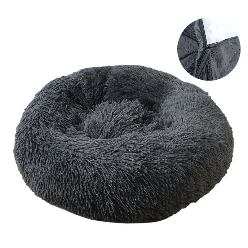 Cama Redonda de Pelúcia Removível e Lavável para Cães e Gatos