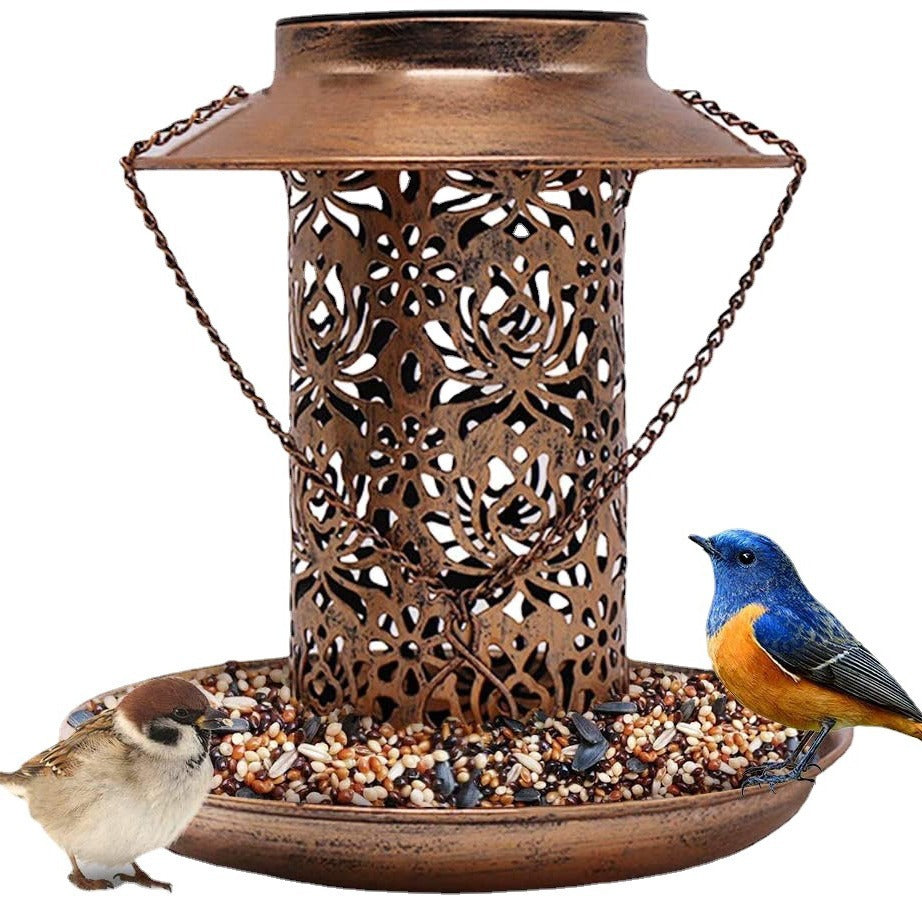 Outdoor solar powered lamp metal hanging bird feeder feeding and watering dual-purpose bird feeder decorative lamp