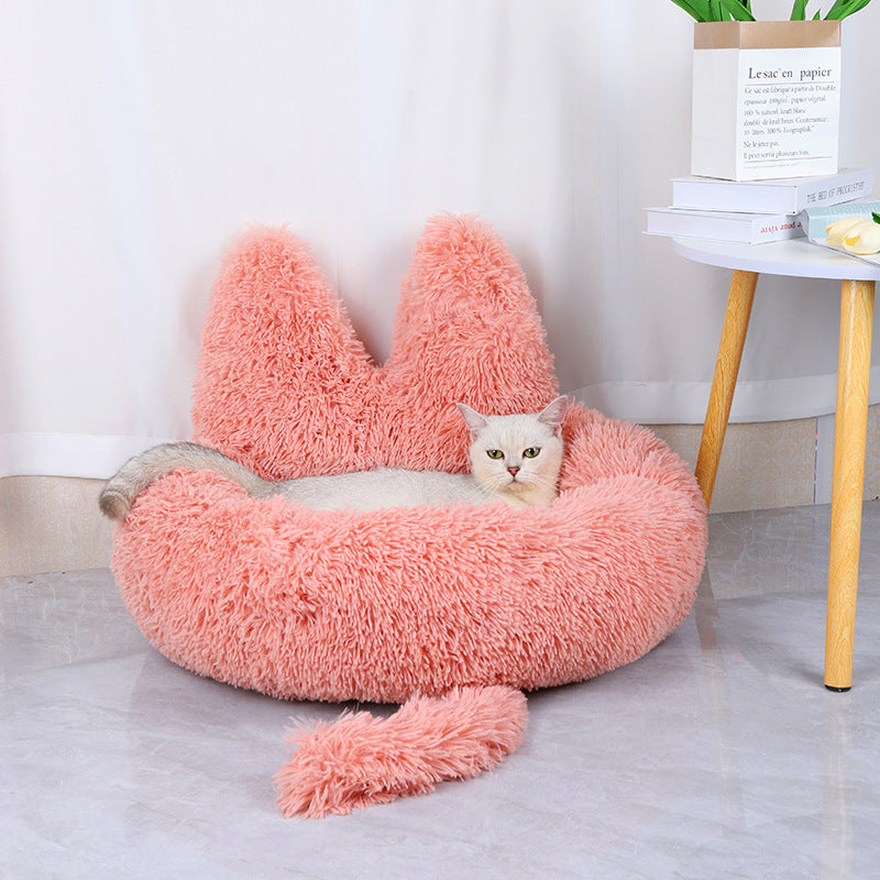Cama Redonda de Pelúcia para Animais de Estimação para Gatos e Cães, Ninho Quente para Todas as Estações