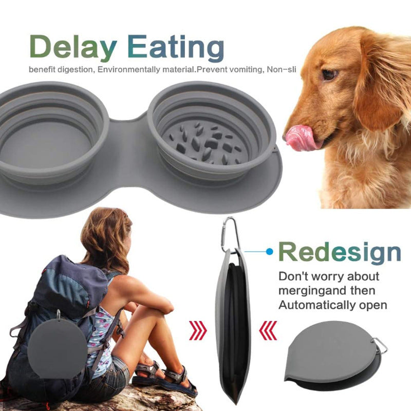 Folding Slow Feeder Bowl – Anti-Choke Double Food Bowl for Dogs