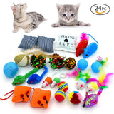 24-Piece Cat Toy Set with Catnip Toys, Rainbow Balls and Plush Mice
