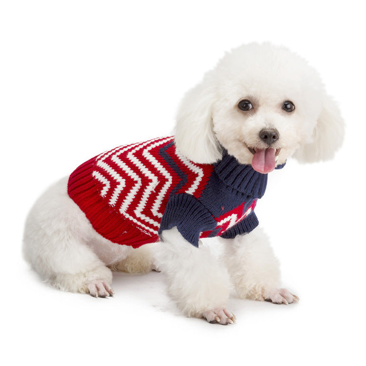 Camisola de Cão em Malha com Padrão de Ondas Contrastantes, Roupa Quente para Animais de Estimação