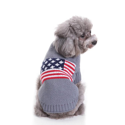 American Flag Winter Sweater for Dogs – Cozy & Patriotic Pet Jumper