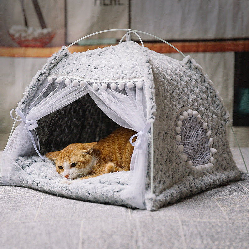 Cama-Tenda Semicerrada para Gatos e Cães Pequenos, Casa de Estimação para Todas as Estações