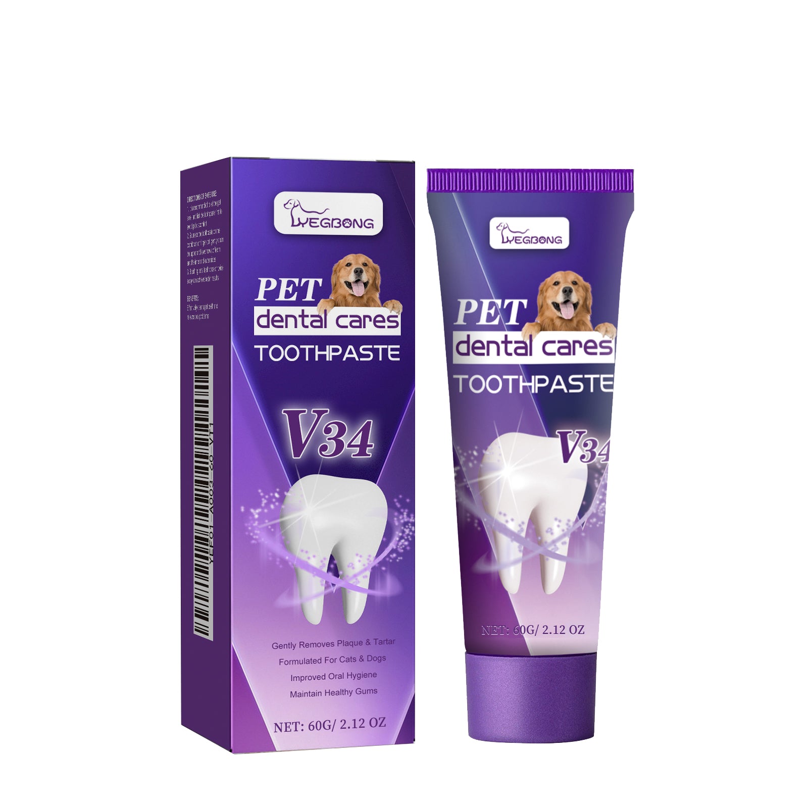 Pasta de Dentes Pet V34 para Cães e Gatos, Cuidados Dentários para Hálito, Gengivas e Tártaro