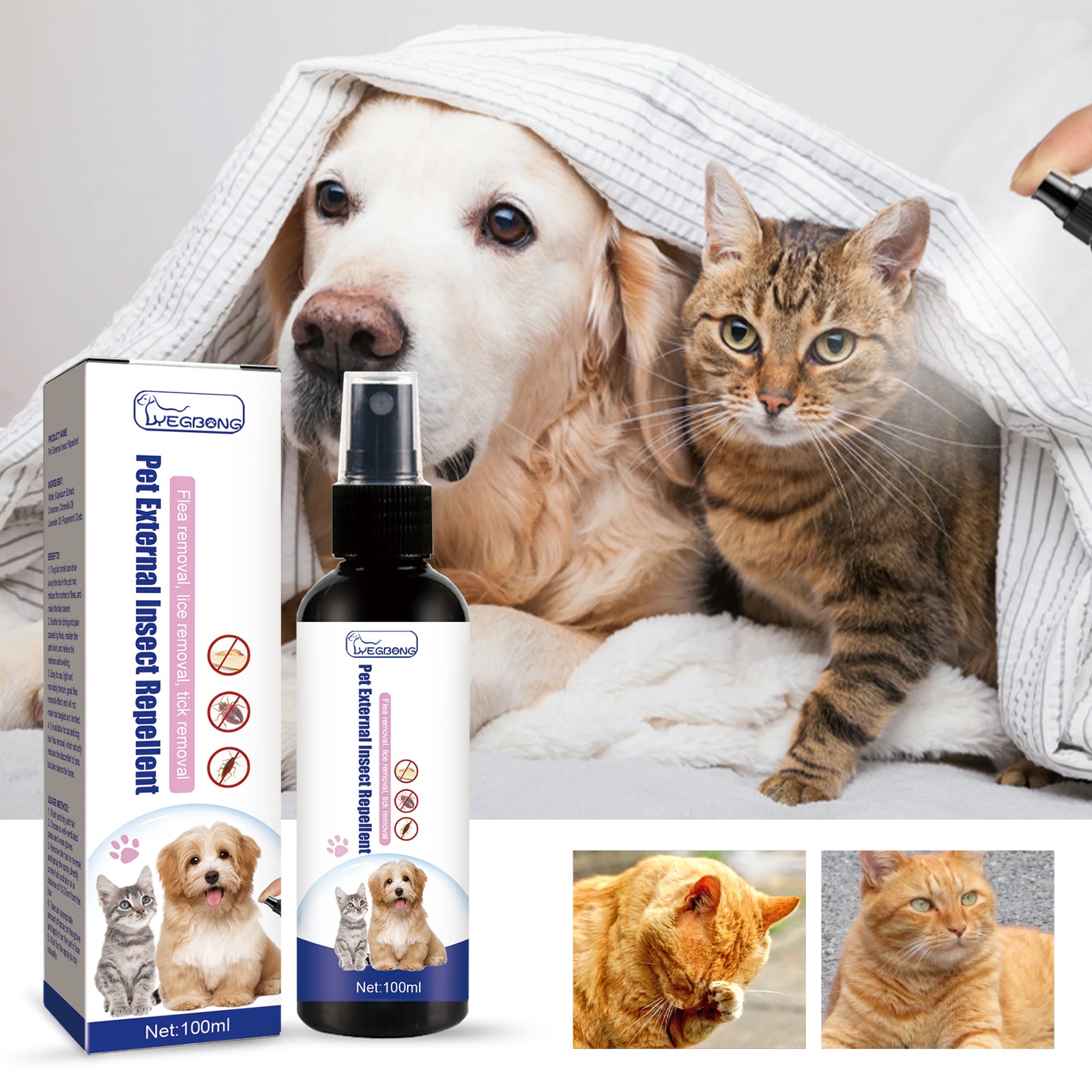 Spray Antipulgas e Carraças para Cães e Gatos, Spray de Cuidados Anti-Comichão e Limpeza da Pele